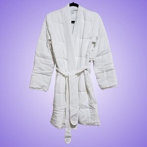 PJ Salvage Quilted Robe Women Large Ivory Tie Closure Pockets NWT